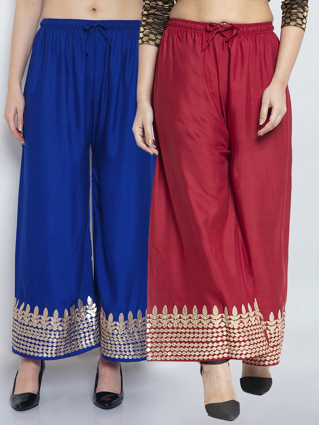 GRACIT Women Pack of 2 Blue & Maroon Embroidered Flared Palazzos Price in India