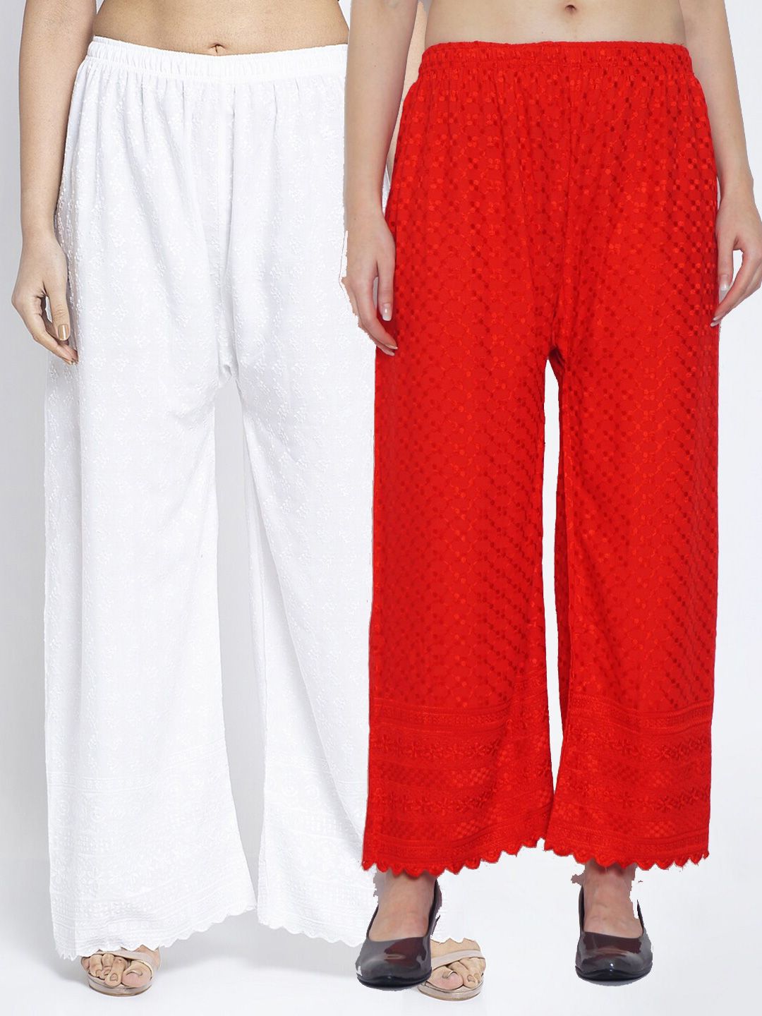 GRACIT Women White & Red Set of 2 Flared Knitted Ethnic Palazzos Price in India