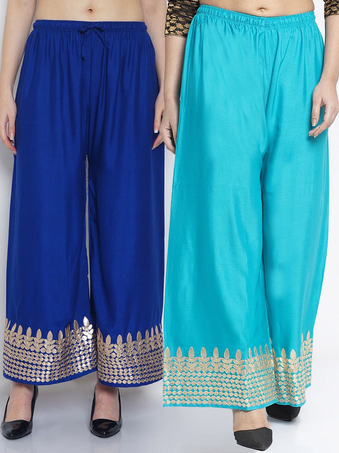 GRACIT Women Set of 2 Blue & Turquoise Blue Floral Embroidered Palazzos Price in India