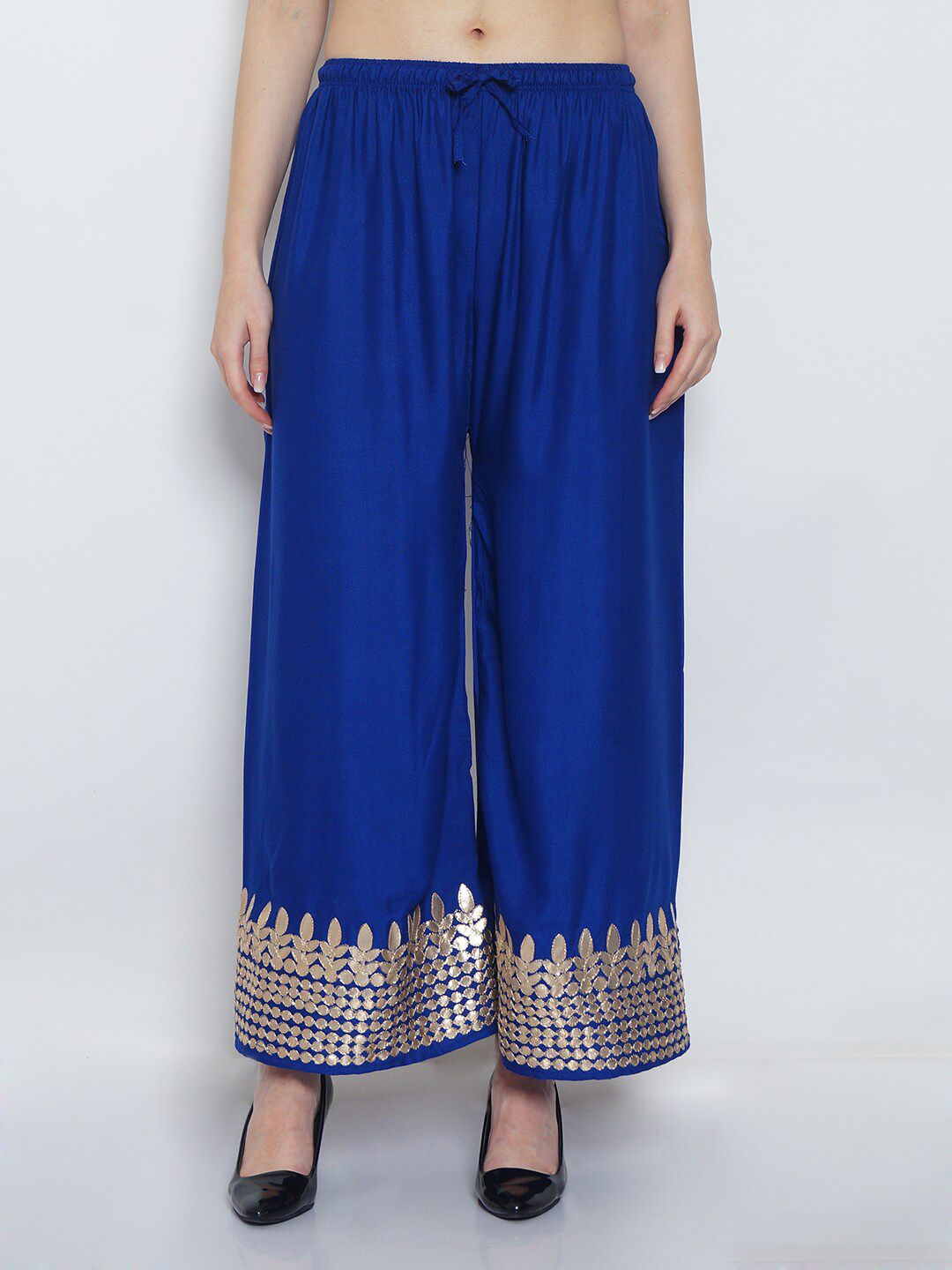 GRACIT Women Blue & Gold Ethnic Gota Embroidered Flared Ethnic Palazzos Price in India