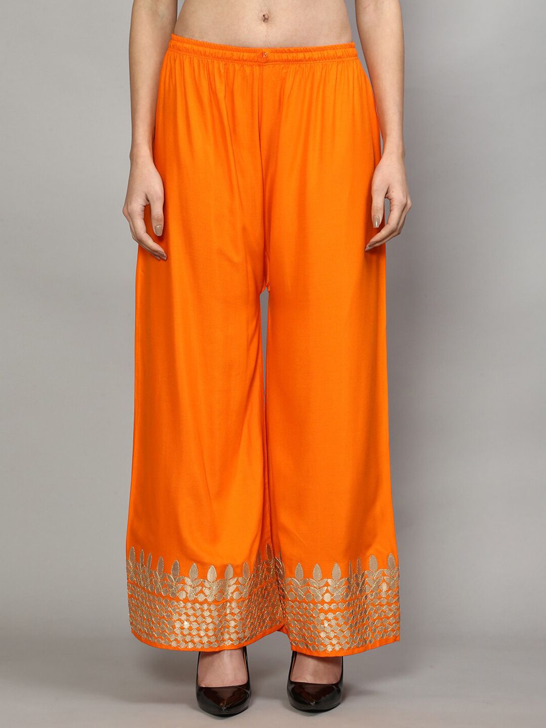 GRACIT Women Orange Embroidered Ethnic Palazzos Price in India