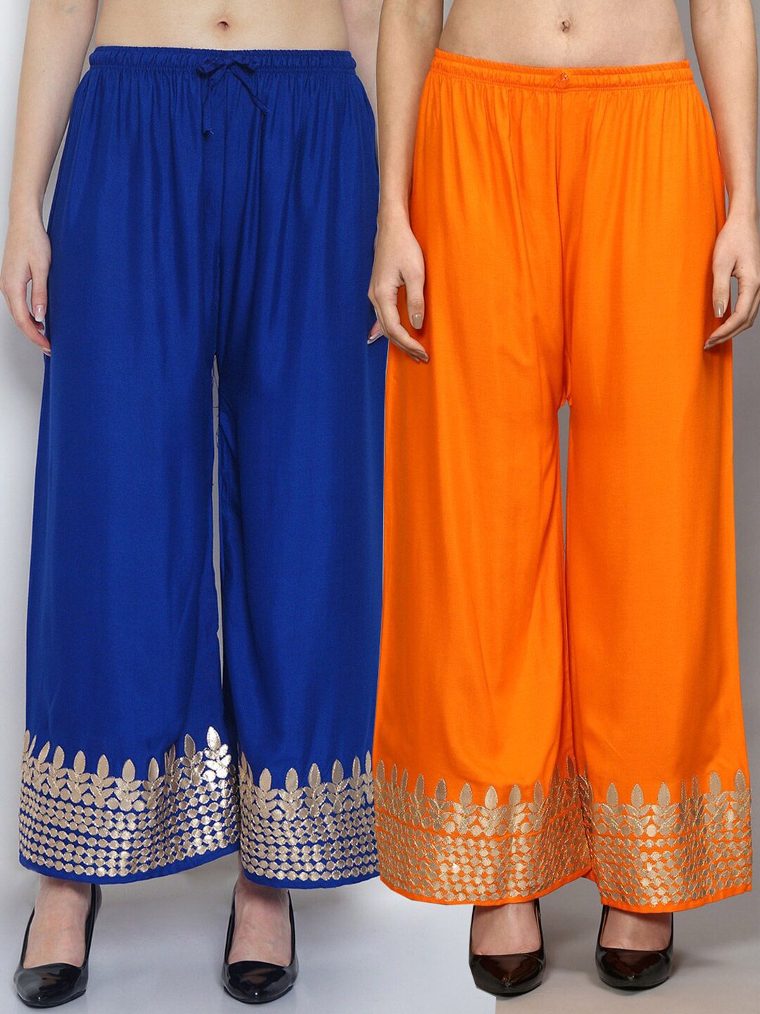 GRACIT Women Set Of 2 Blue & Orange gota Embroidered Ethnic Palazzos Price in India