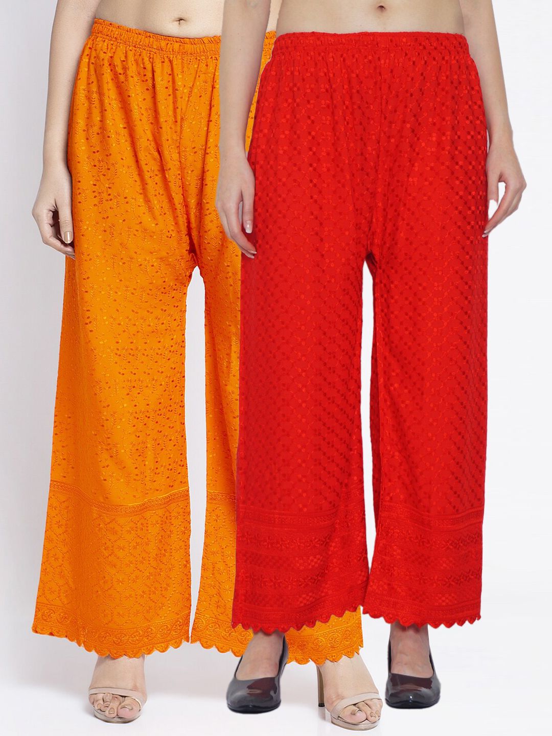 GRACIT Women RedOrange Rayon Full Rayon Chicken Embroidered Palazzo Price in India