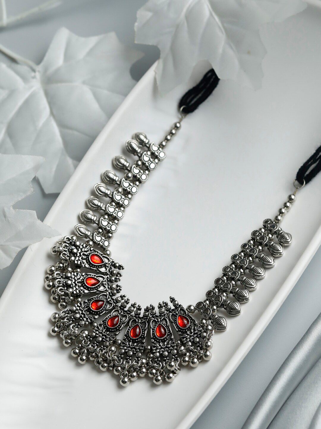 Priyaasi Silver-Plated & Red German Silver Necklace Price in India