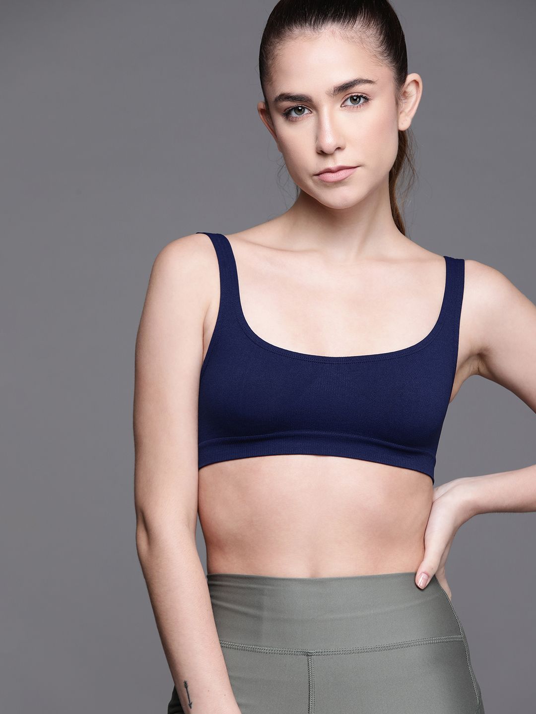 Inddus Navy Blue Non Wired Non Padded Seamless Bra Top Price in India