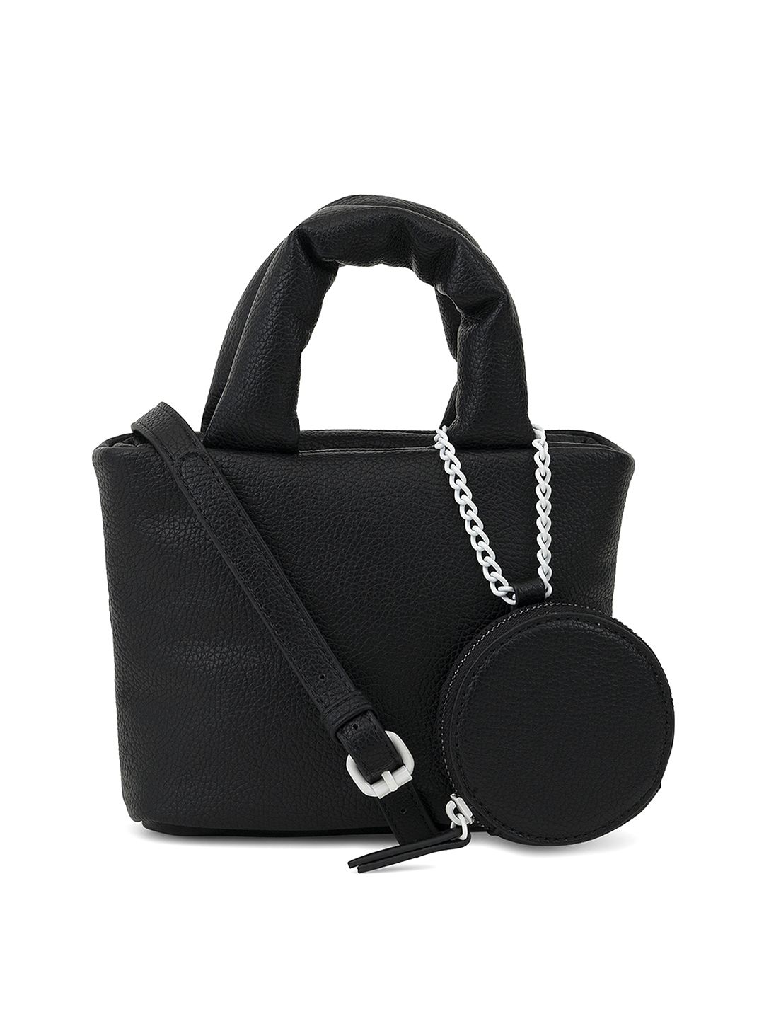 MIRAGGIO Black PU Structured Tote Bag with Coin Purse Price in India