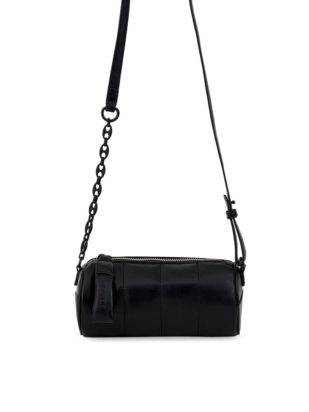 MIRAGGIO Black Quilted Structured Crossbody Bag Price in India