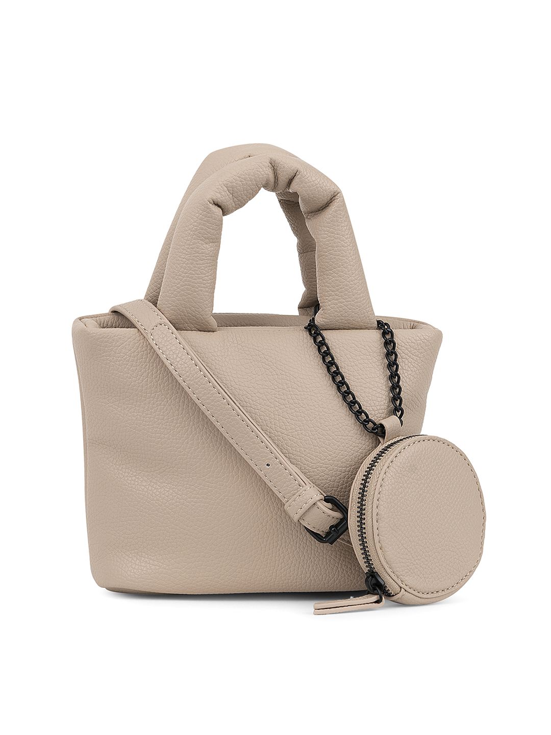 MIRAGGIO Nude-Coloured PU Structured Small Tote Bag with Pouch Price in India