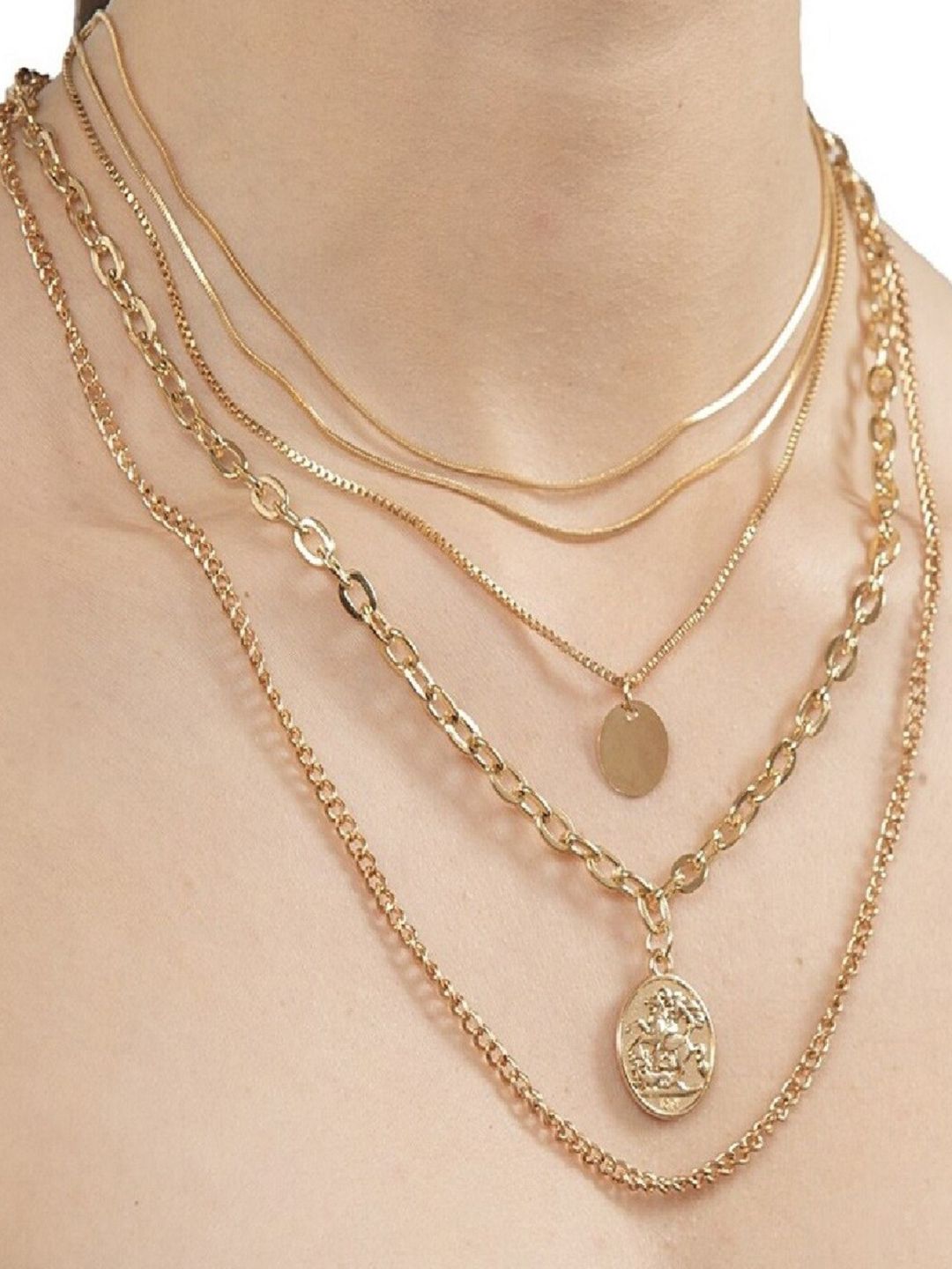 OOMPH Set of 2 Gold-Toned Layered Chain Price in India