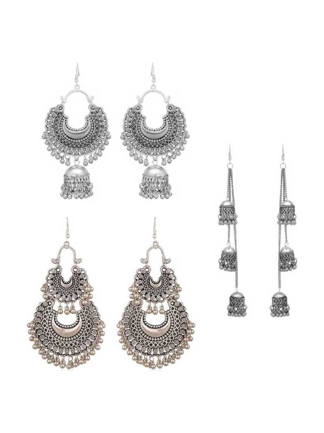 Vembley Set Of 3 Silver-Plated Earrings Price in India