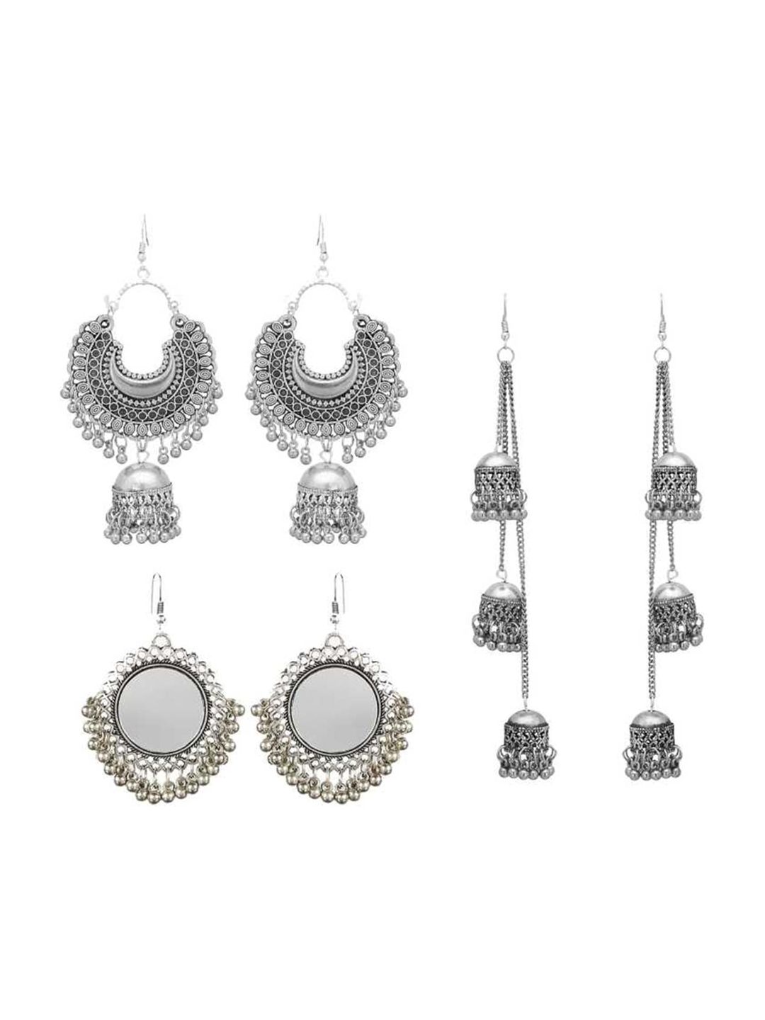 Vembley Set Of 3 Silver-Toned Classic Drop Earrings Price in India