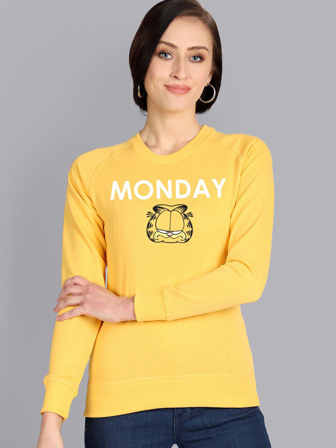 Free Authority Women Yellow Printed Sweatshirt Price in India