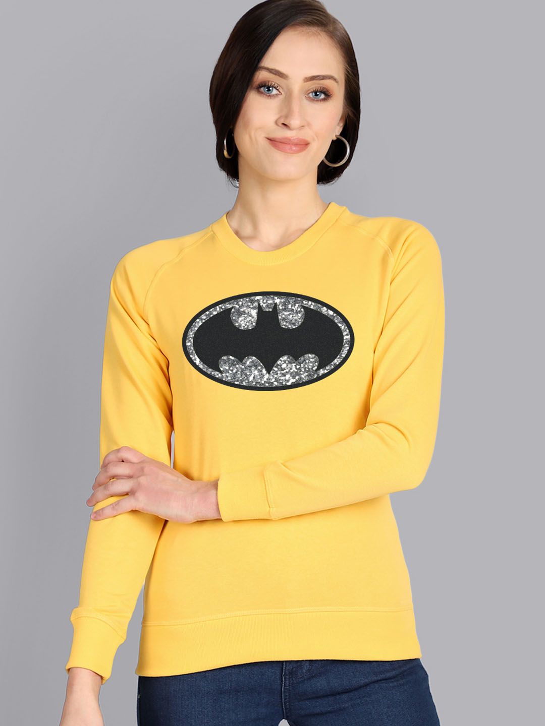 Free Authority Women Yellow & Black Batman Printed Sweatshirt Price in India