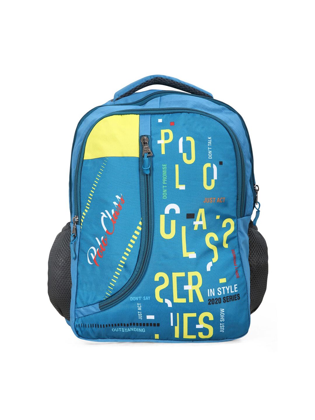 Polo Class Unisex Blue & Yellow Typography Digital Printed Backpack Price in India