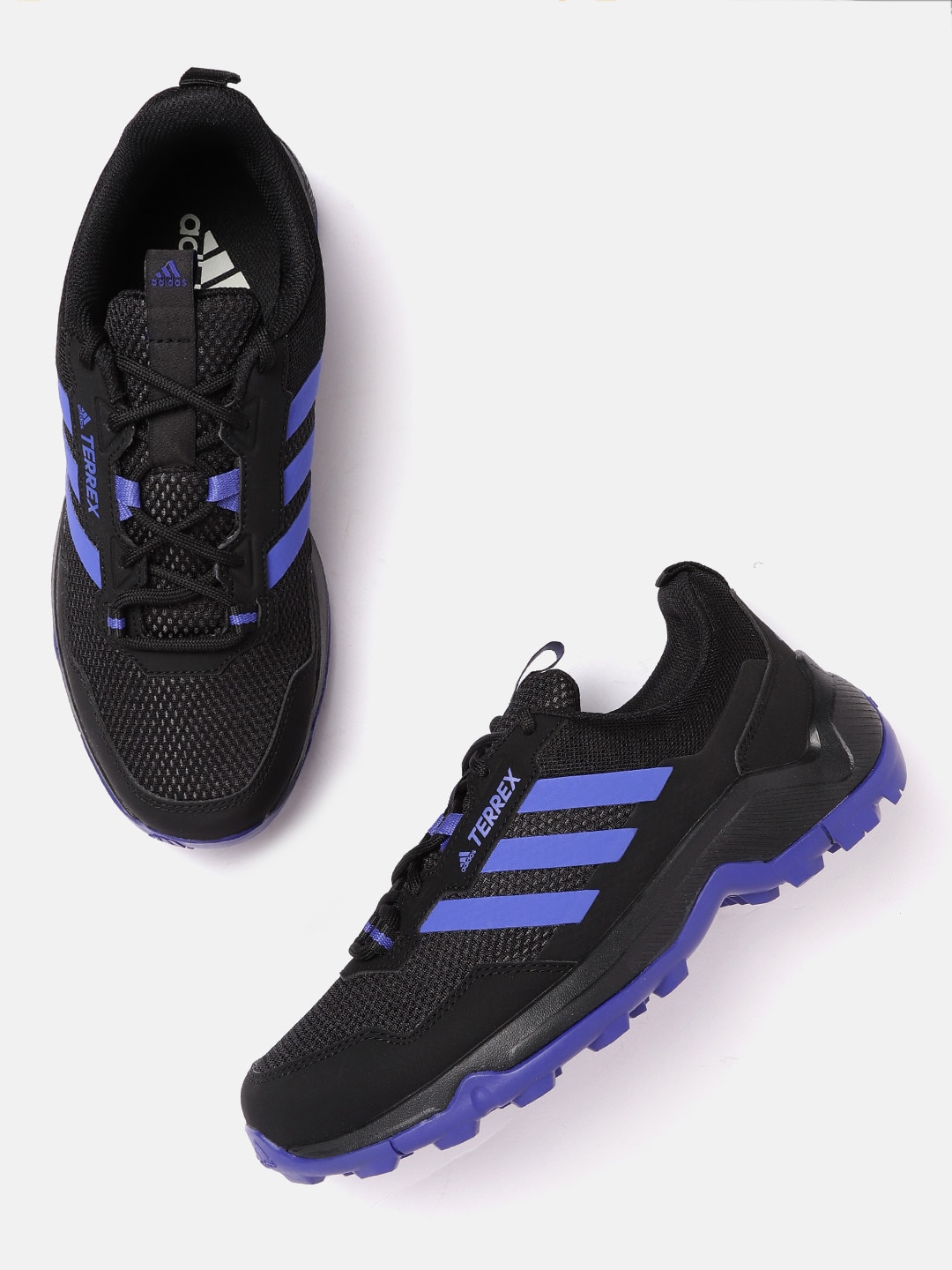 ADIDAS Men Black & Purple Woven Design Trekerstar Running Shoes