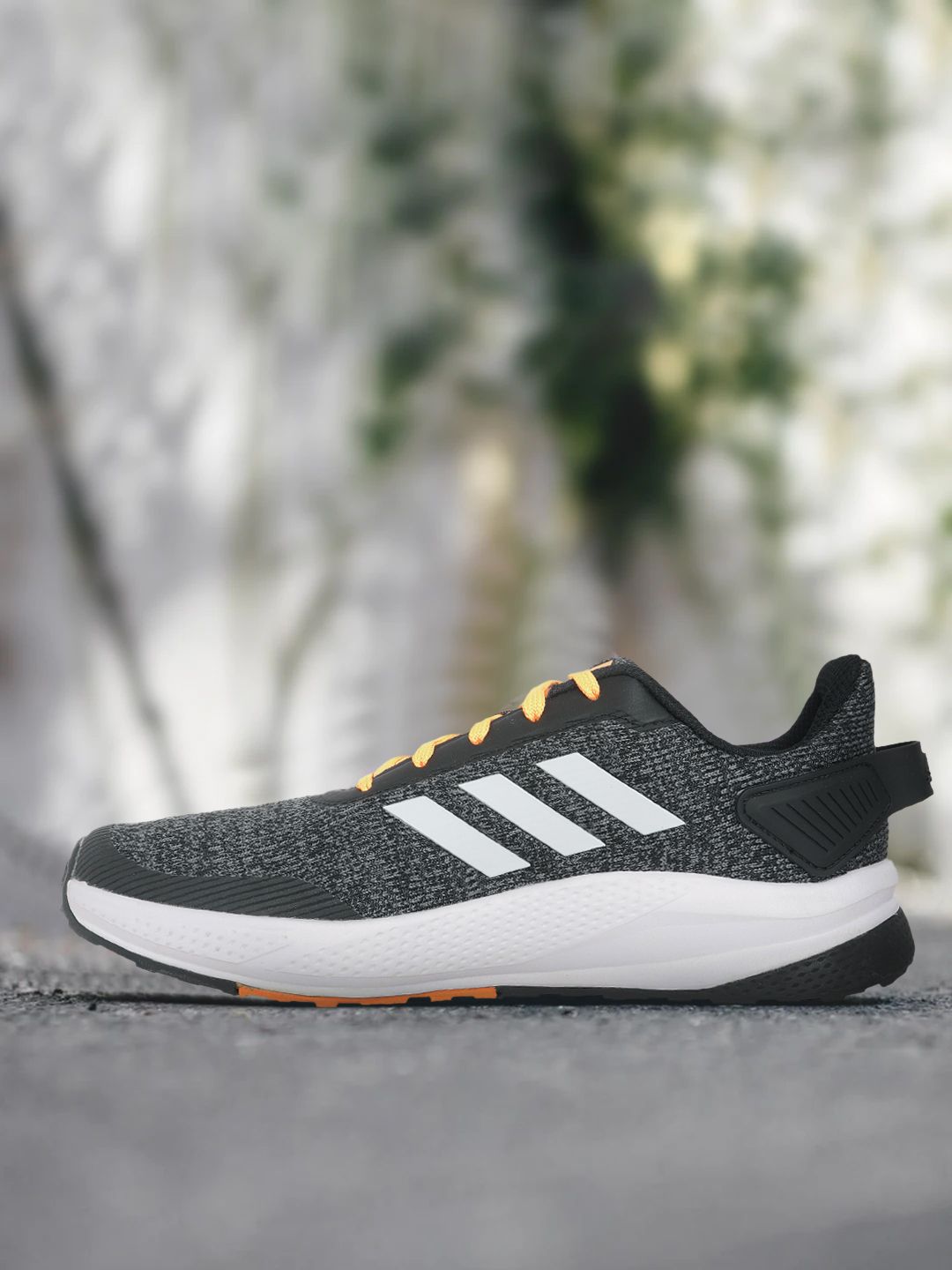 ADIDAS Men Grey & Black Woven Design Run Steady Shoes