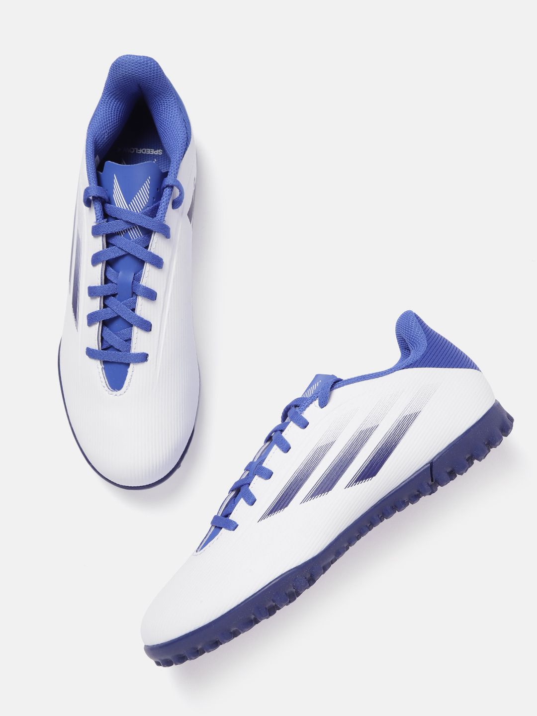 ADIDAS Men White & Blue Solid X Speedflow.4 TF Sustainable Football Shoes