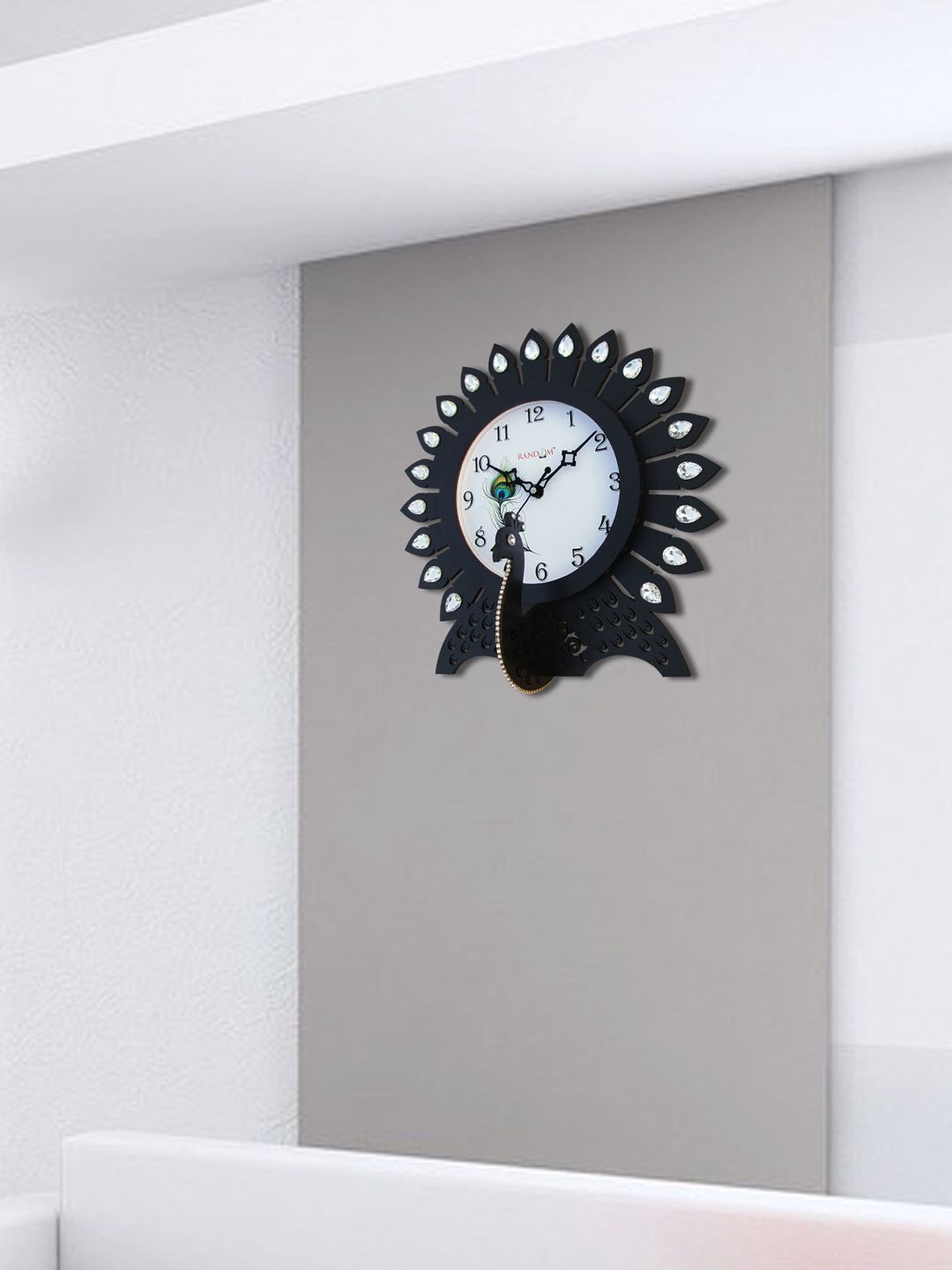 RANDOM Black & White Embellished Dial 30 cm Analogue Wall Clock Price in India