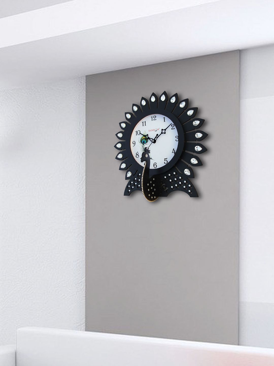 RANDOM Black & White Embellished Dial 38 cm Analogue Wall Clock Price in India