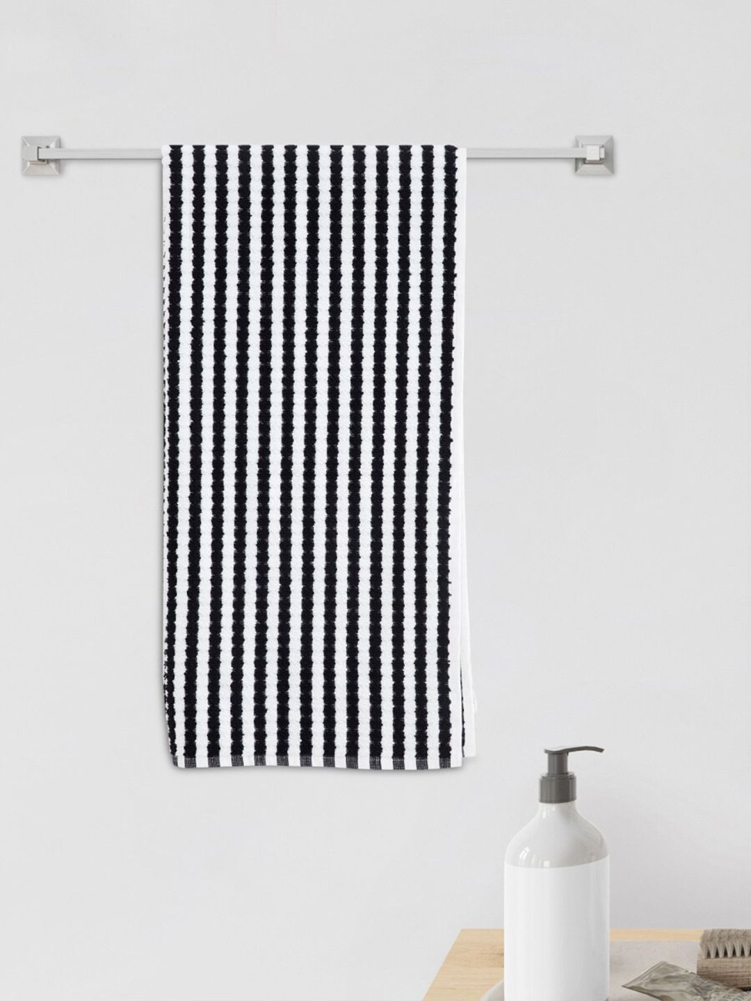Home Centre Black & White Striped 210 GSM Bath Towel Price in India