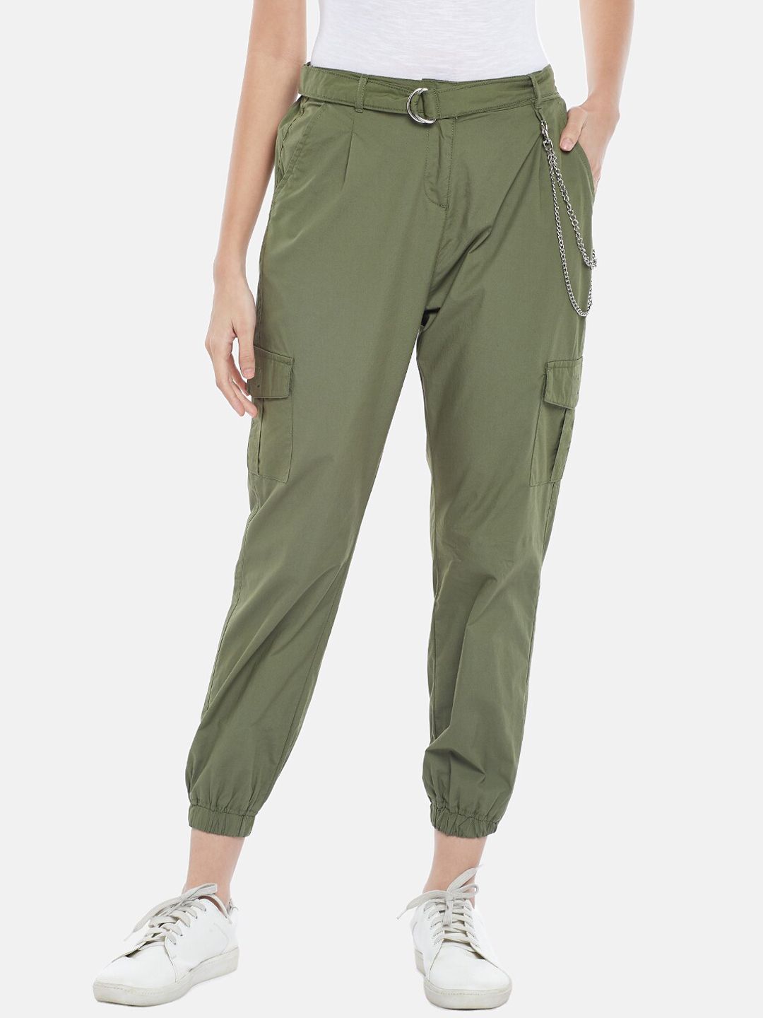 People Women Olive Green Cargos Trousers Price in India