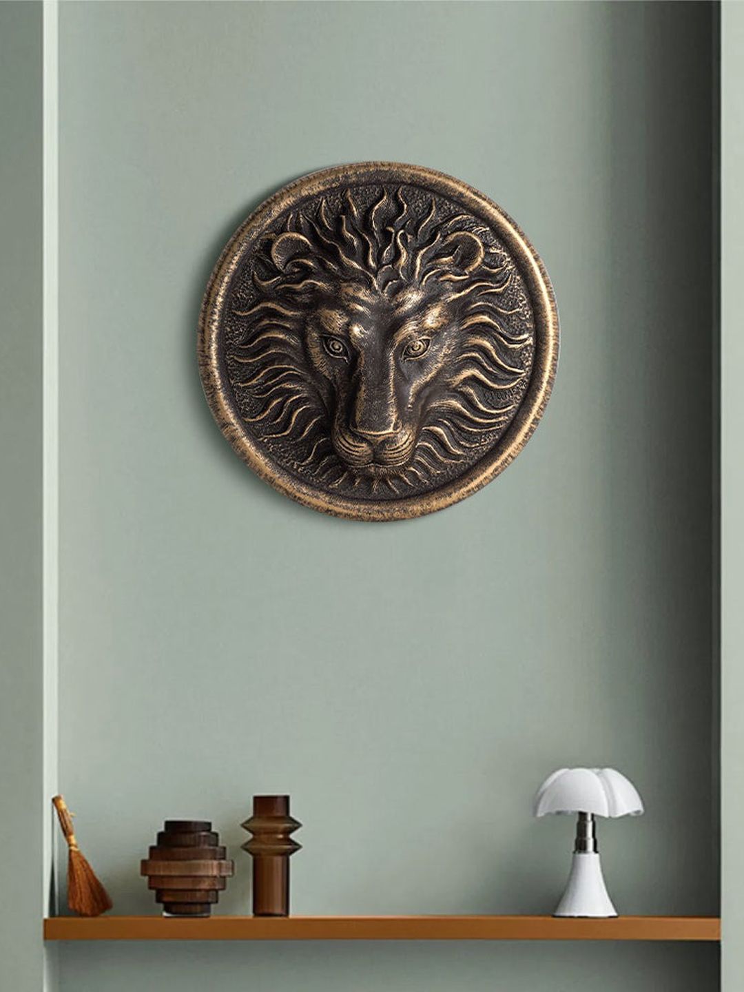 THE ARTMENT Gold-Toned Surreal Lion Head Wall Art Price in India
