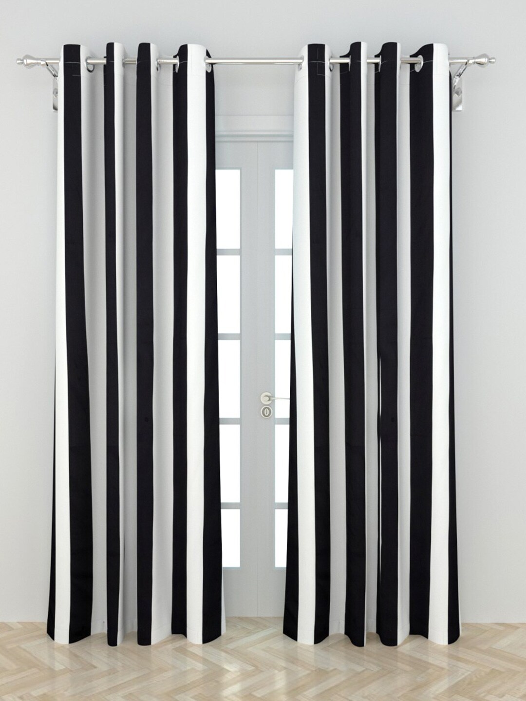 Home Centre Set Of 2 Black & White Striped Door Curtains Price in India