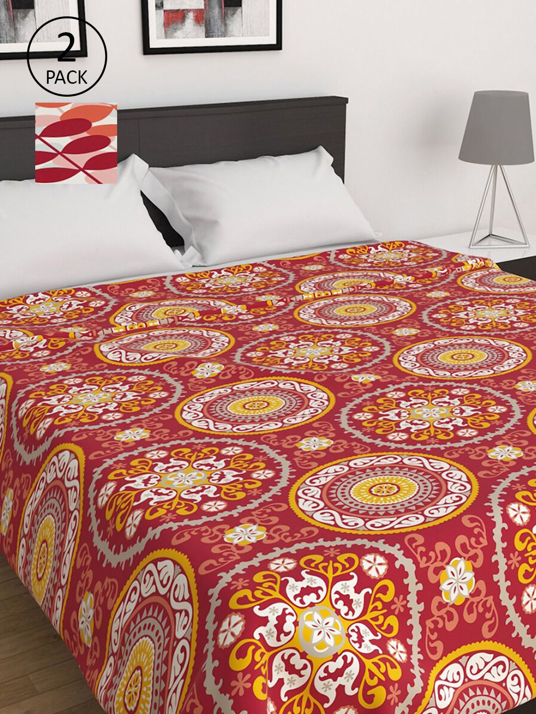 Home Centre Red & White Set of 2 Ethnic Motifs Microfiber Summer 210 GSM Single Bed Dohar Price in India