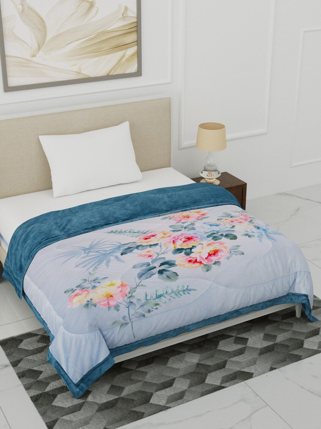 Home Fresh Blue & Pink Floral Heavy Winter Single Bed Comforter Price in India