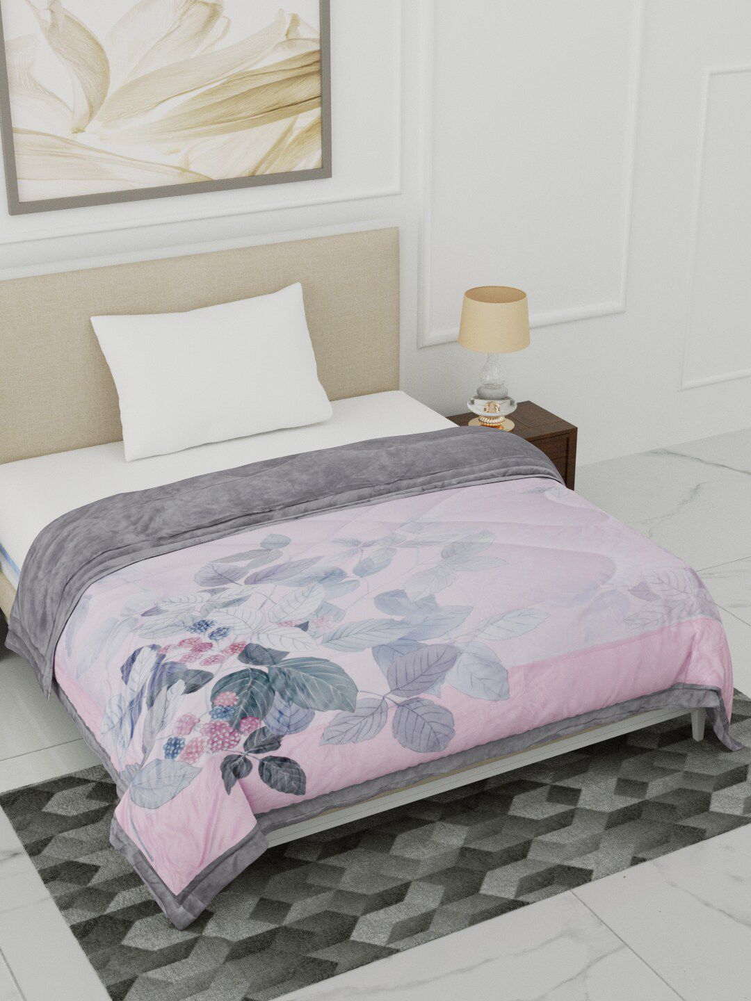 Home Fresh Pink & Grey Floral Heavy Winter Single Bed Comforter Price in India