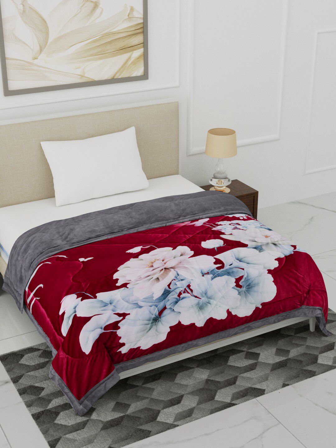 Home Fresh Maroon & Grey Floral Printed Heavy Winter Single Bed Comforter Price in India