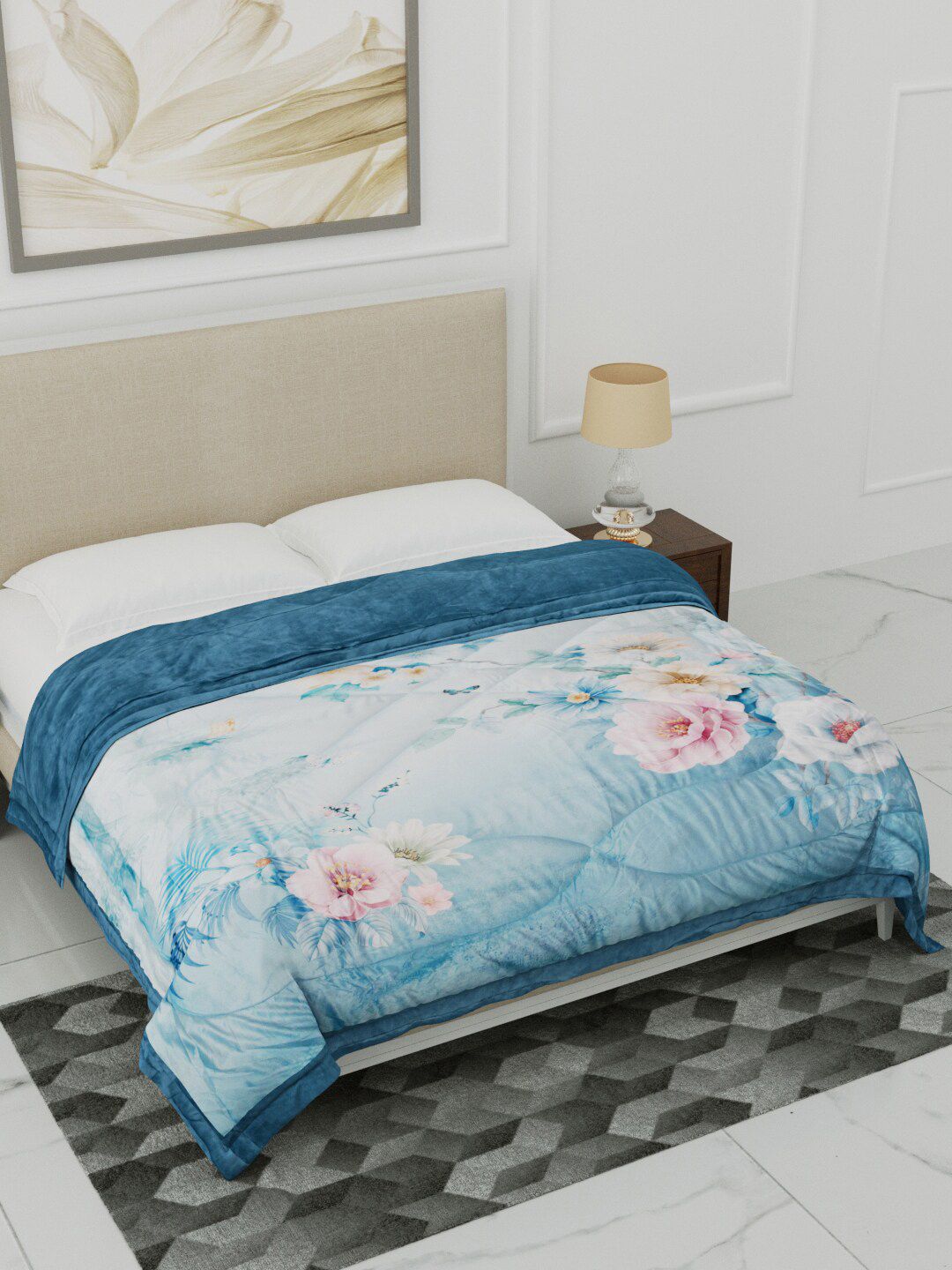 Home Fresh Teal & Pink Floral Heavy Winter Double Bed Comforter Price in India