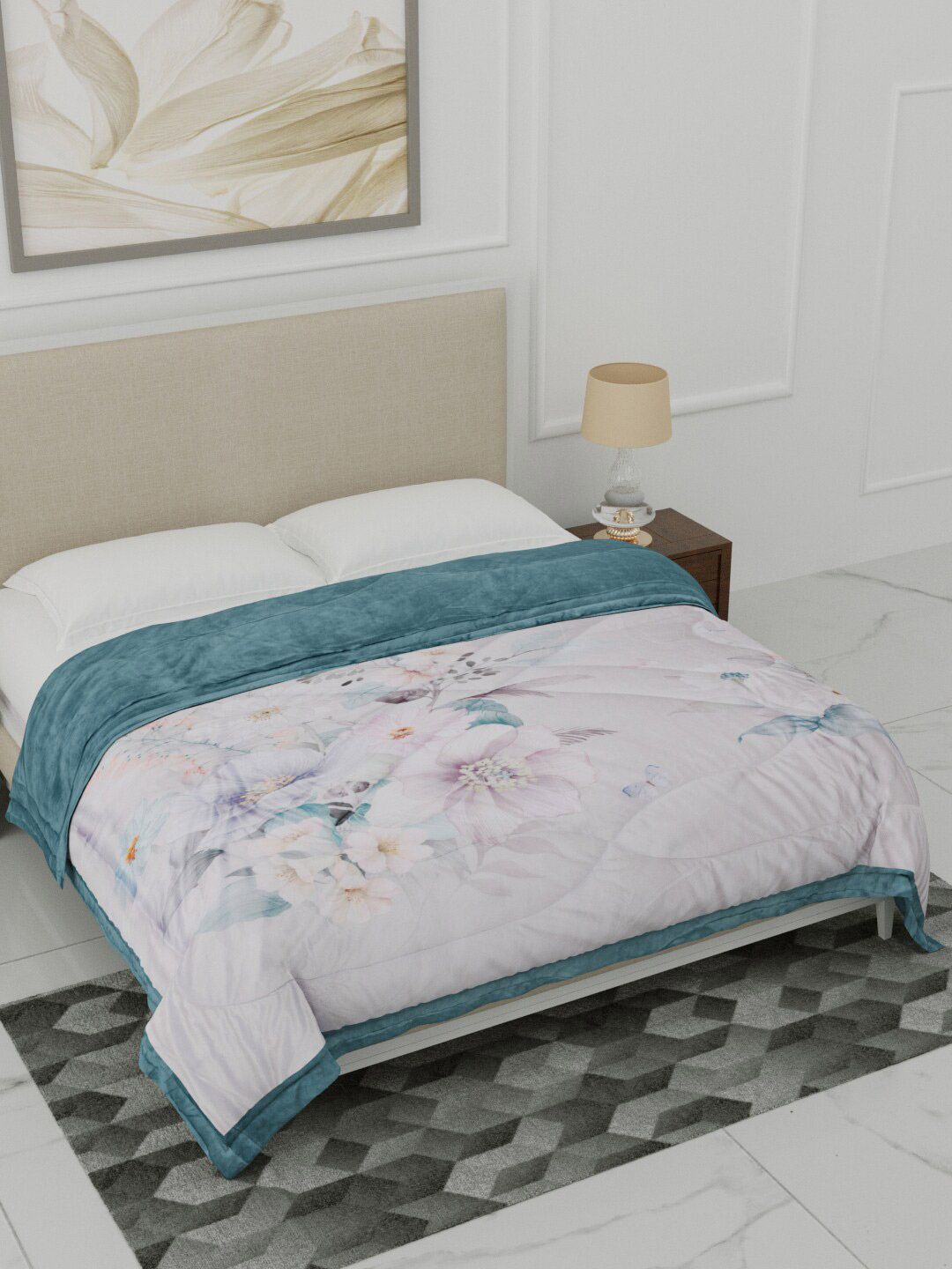 Home Fresh Sea Green & White Floral Heavy Winter 1000GSM Double Bed Comforter Price in India