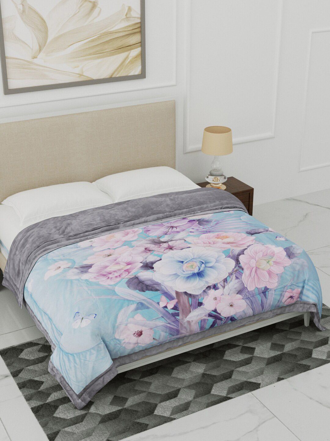 Home Fresh Lavender & Blue Floral Heavy Winter Double Bed Comforter Price in India