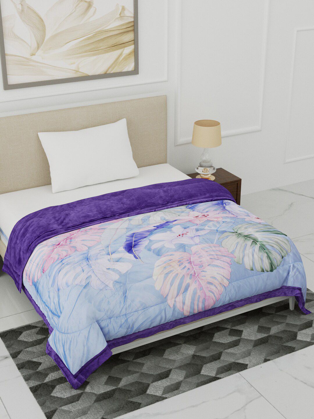 Home Fresh Blue & Violet Floral Printed 1000 GSM Heavy Winter Single Bed Comforter Price in India