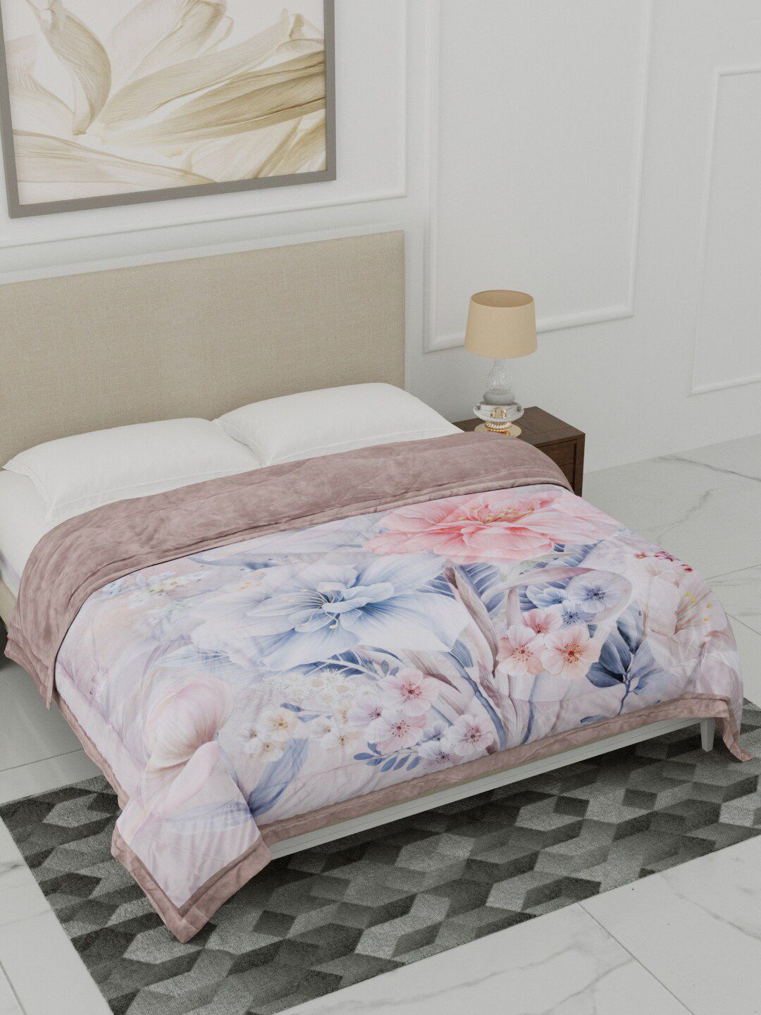 Home Fresh Pink & Blue Floral Heavy Winter Double Bed Comforter Price in India