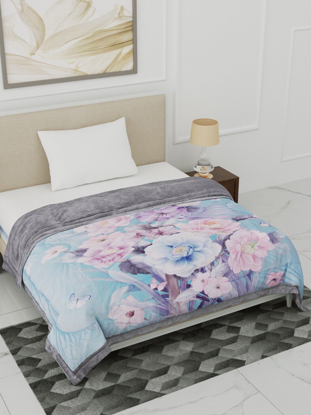 Home Fresh Lavender & Blue Floral Heavy Winter 1000 GSM Single Bed Comforter Price in India