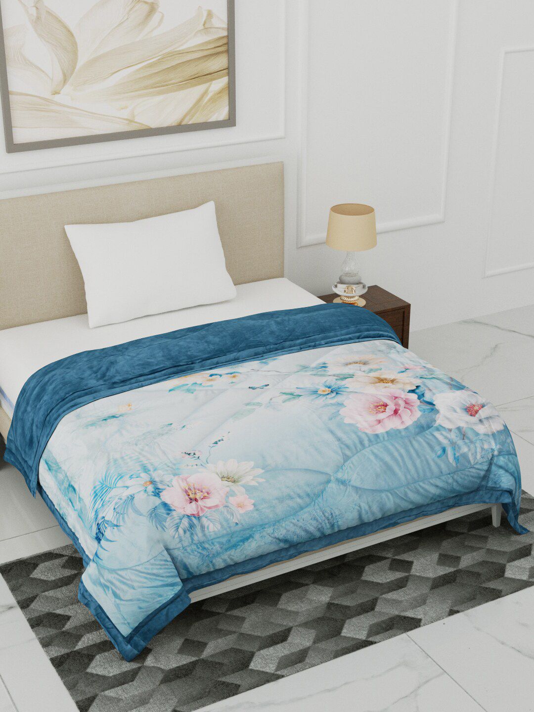 Home Fresh Teal & Pink Floral Printed Heavy Winter Single Bed Comforter Price in India