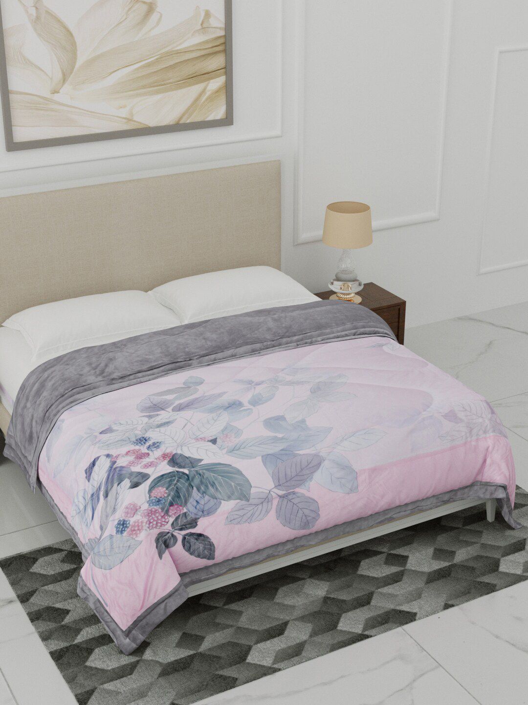Home Fresh Pink & Blue Floral Heavy Winter 1000GSM Double Bed Comforter Price in India