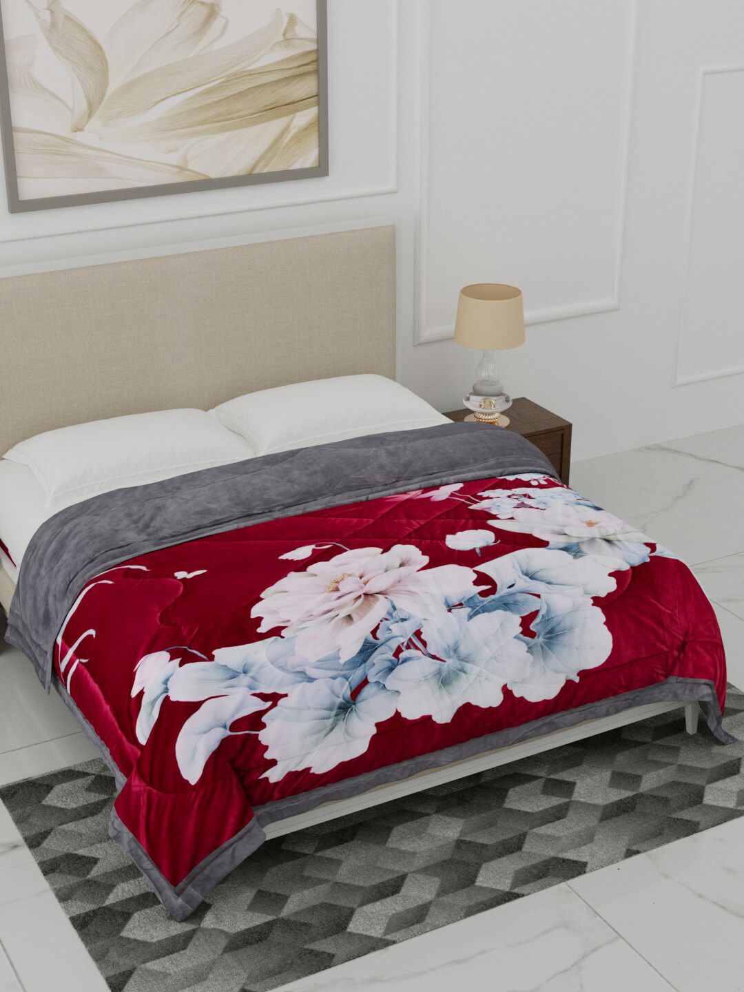 Home Fresh Maroon & Grey Floral Heavy Winter Double Bed Comforter Price in India