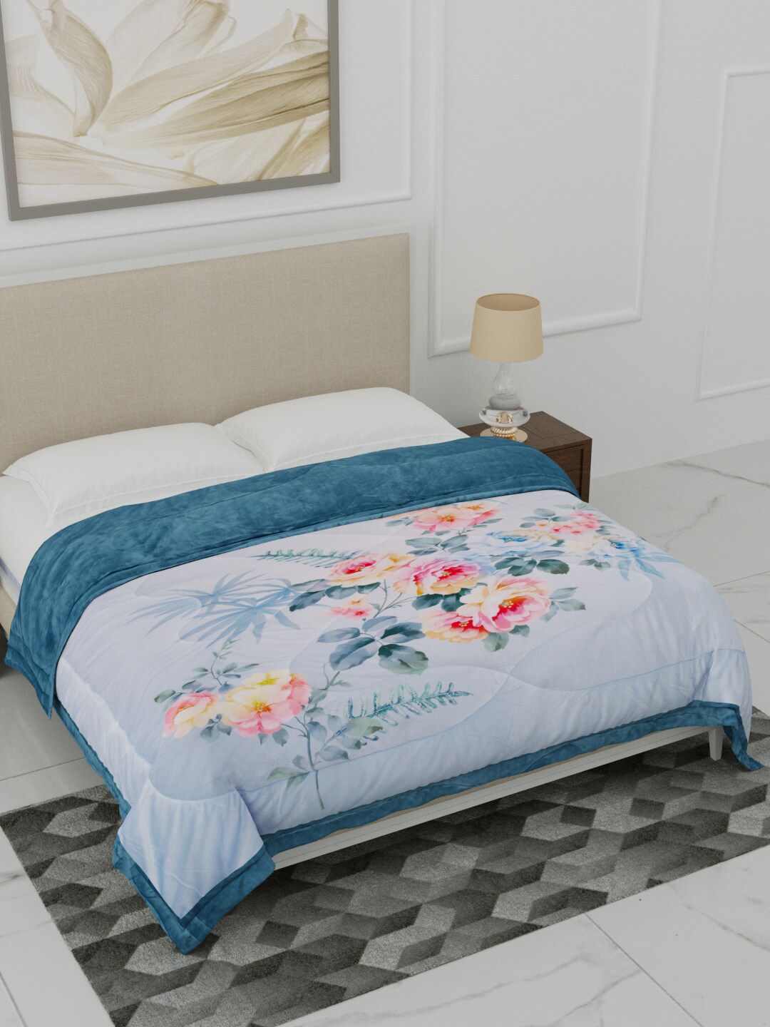Home Fresh Blue & Pink Floral Heavy Winter Double Bed Comforter Price in India