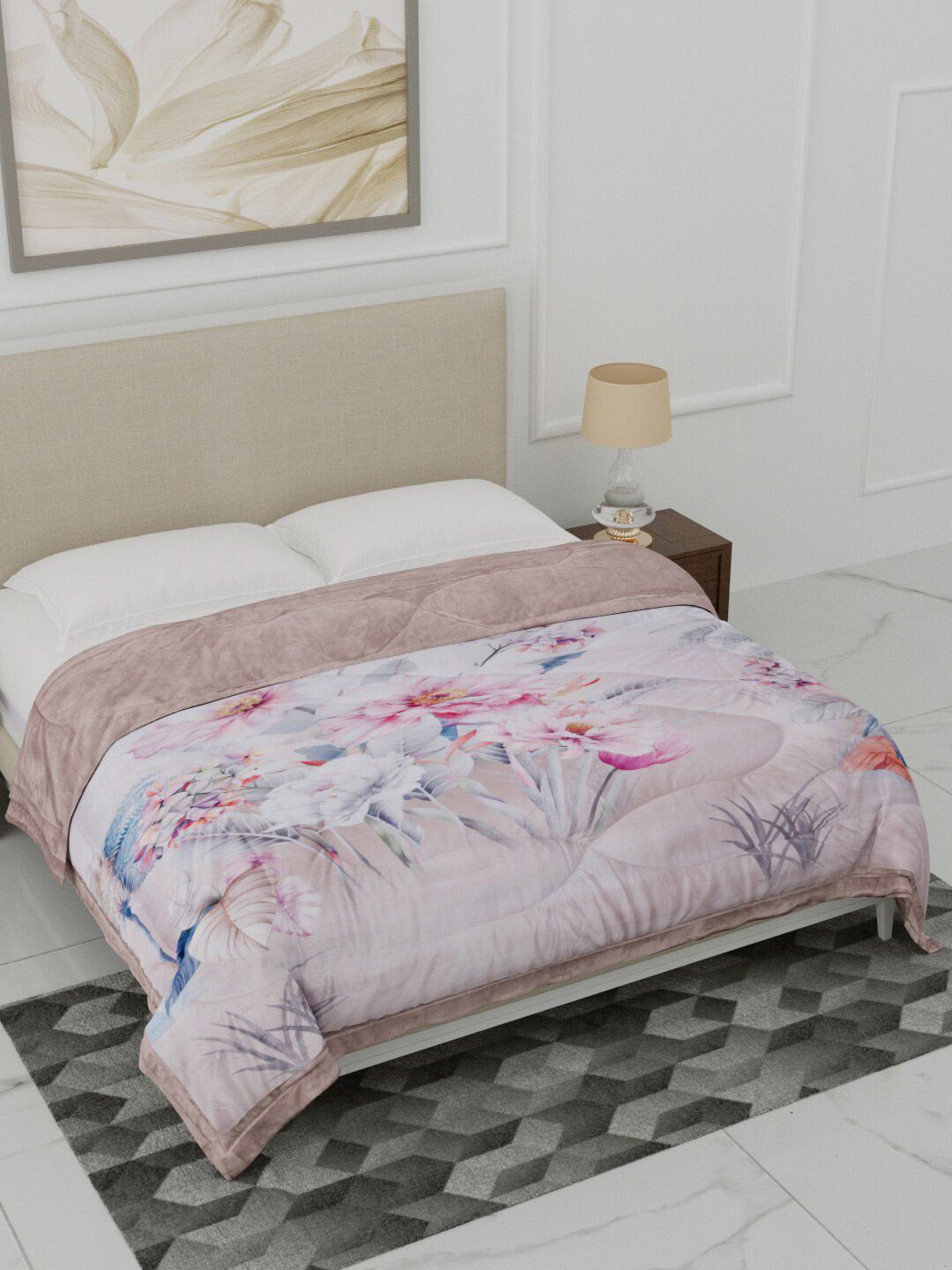 Home Fresh Taupe & Purple Floral Printed 1000 GSM Heavy Winter Double Bed Comforter Price in India