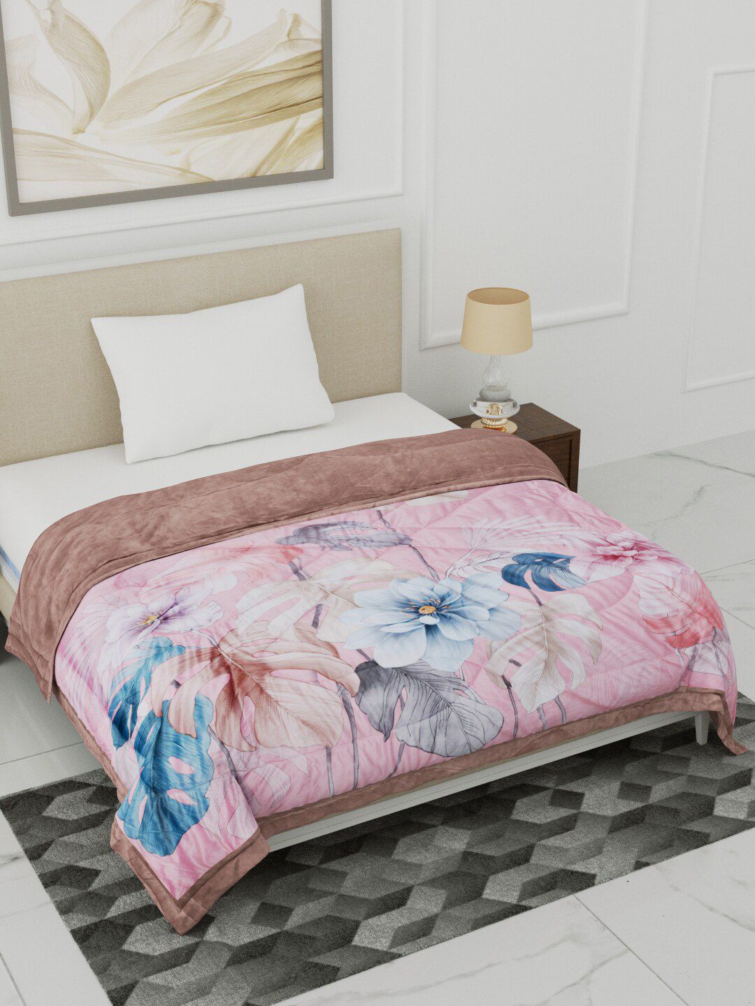 Home Fresh Pink & Blue Floral Heavy Winter Single Bed Comforter Price in India