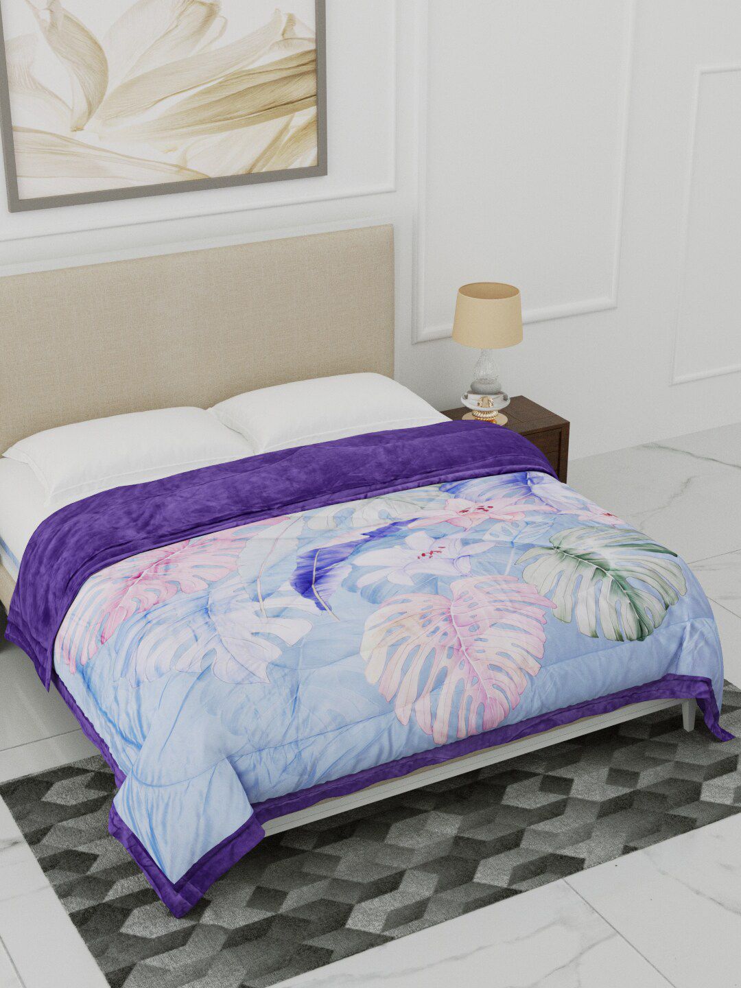Home Fresh Blue & Purple Floral Heavy Winter Double Bed Comforter Price in India