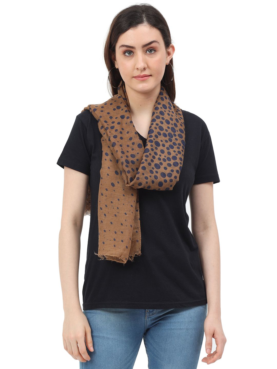 FabSeasons Women Brown Cotton Printed Scarf Printed Scarf Price in India