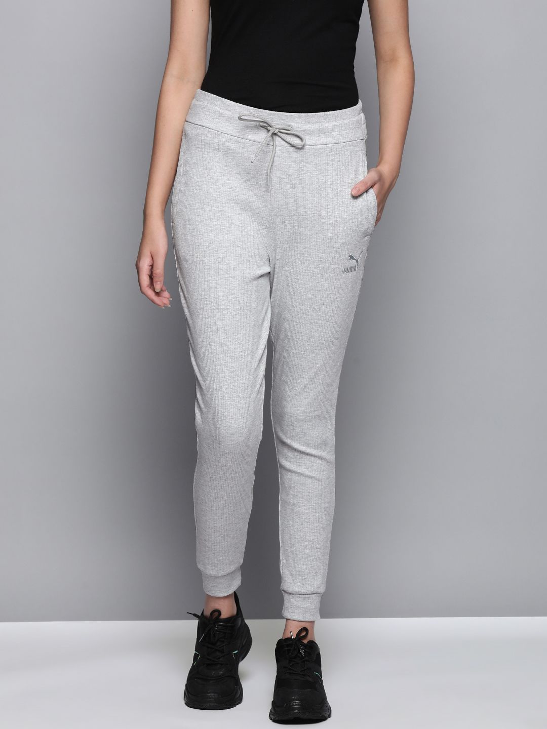 Puma Women Grey Solid Classics Ribbed Slim Fit Sustainable Joggers Price in India