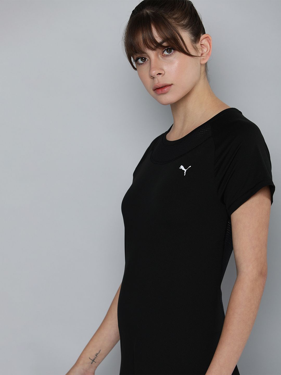 Puma Women Black Solid Round-Neck Running T-shirt Price in India