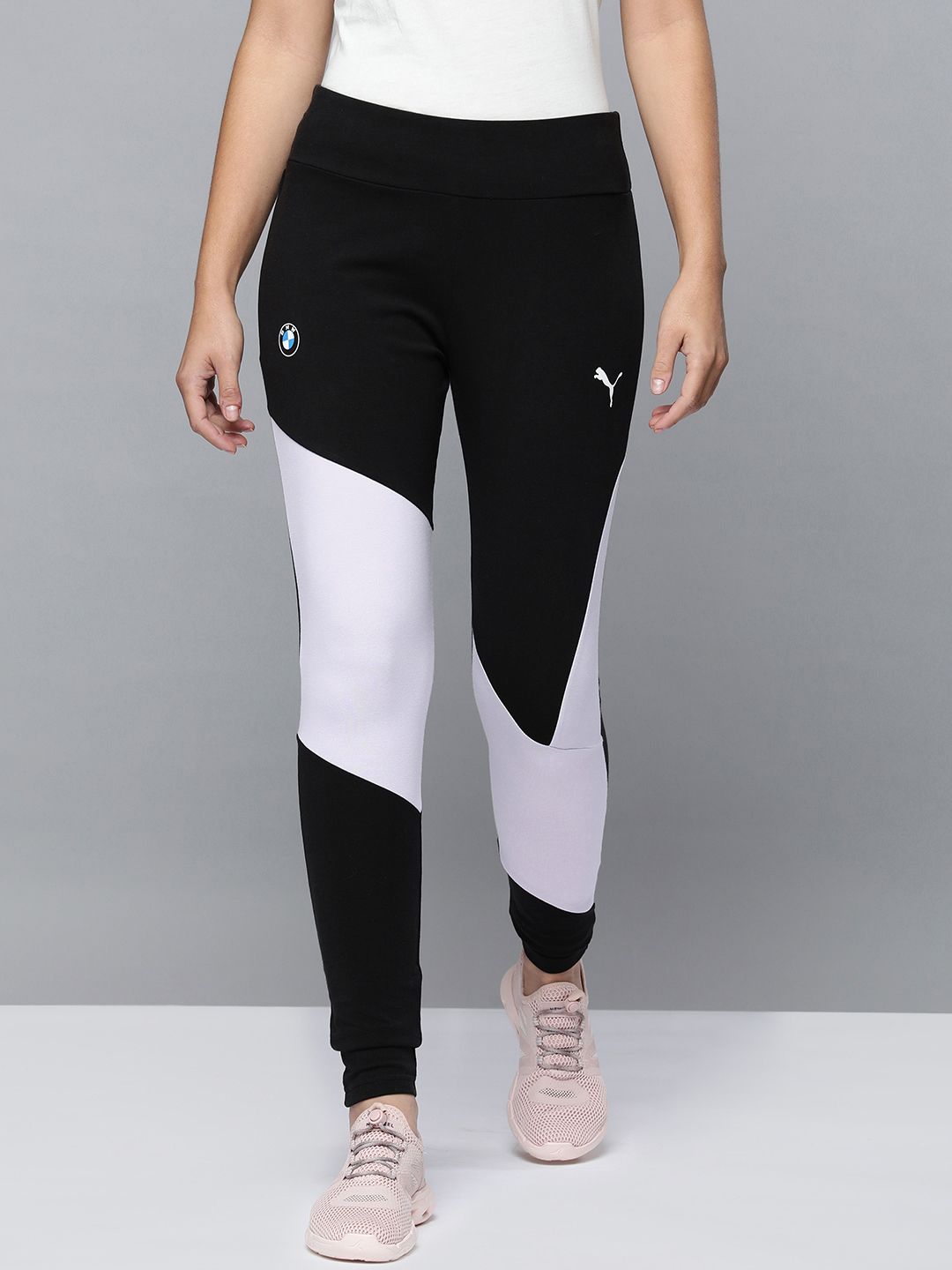 PUMA Motorsport Women Black & White Colourblocked BMW M Motorsport Tights Price in India