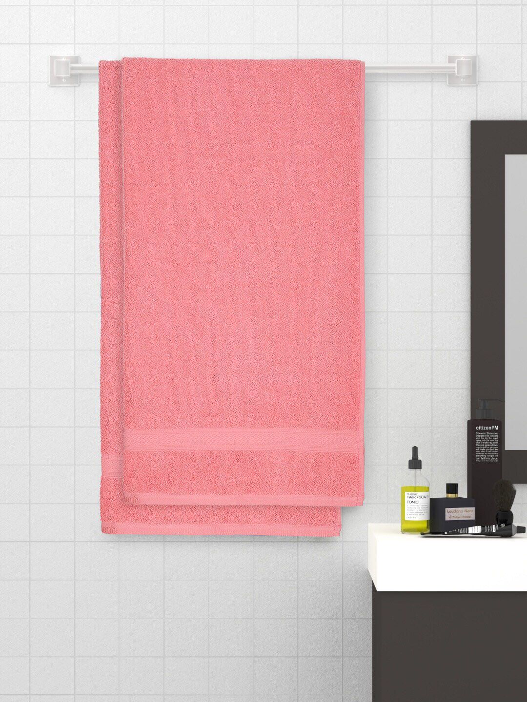 Raymond Home Set Of 2 Pink Solid Cotton 450 GSM Towels Price in India