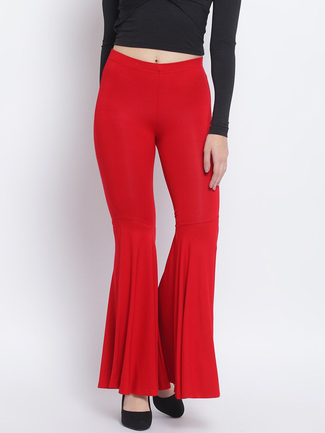 Lakshita Women Red Solid Flared Fit Palazzo